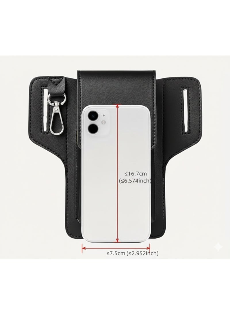 My souq store:Men's Premium Leather Belt Bag - Compact Mobile Phone Holster with Belt Loop and Metal Clasp - Black. - Image 2